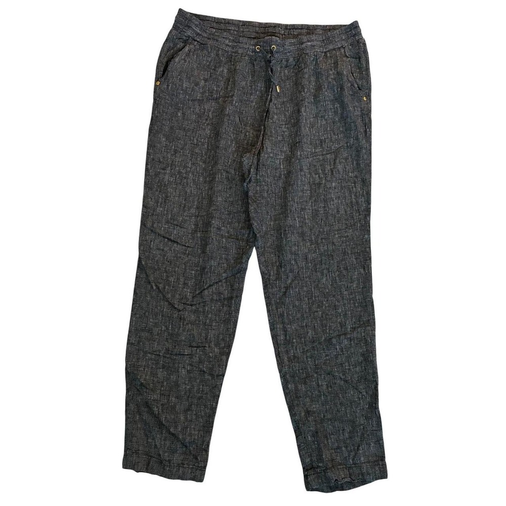Ellen Tracy Womens Black White Linen Blend Drawstring Tapered Ankle Pants Size L